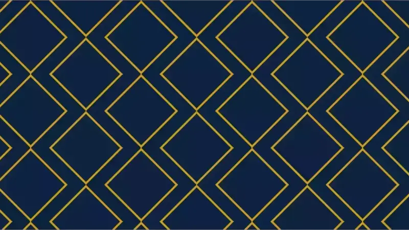 Repeating geometric pattern of thin gold lines forming interlocking diamonds on a navy blue background.
